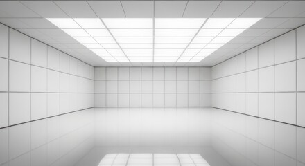 Obraz premium Immaculate interior exhibiting a modern design with tile walls and glossy floor reflection