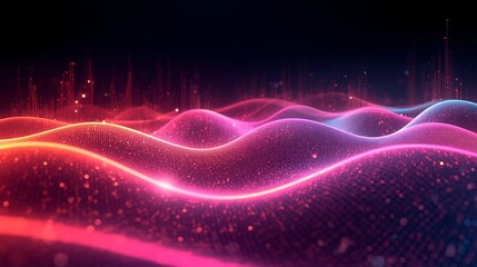 Obraz premium Vibrant digital waves glowing in pink and blue hues