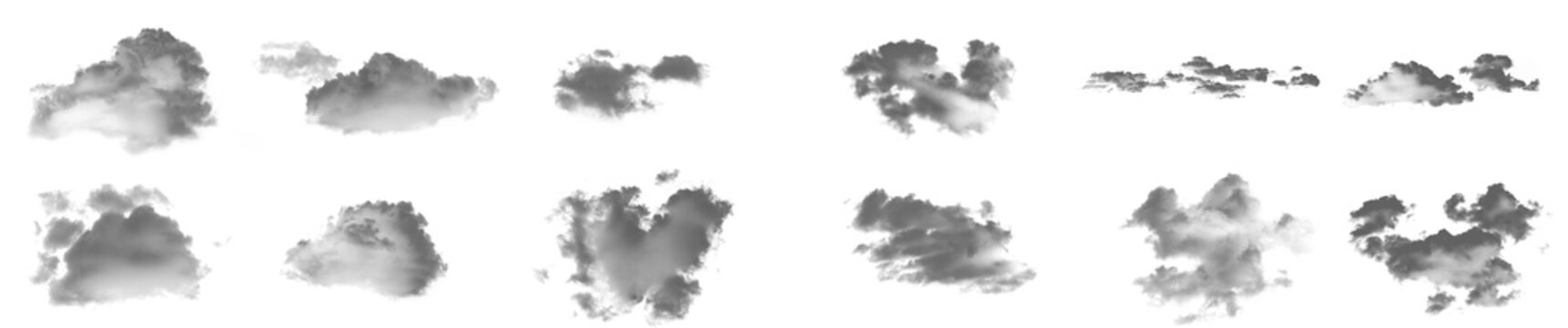 Set of Dark Grey Clouds on Transparent Background &ndash; Realistic Storm Cloud Collection PNG