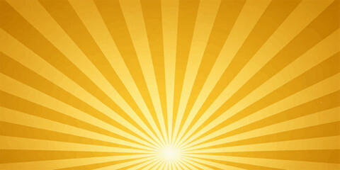 An abstract orange and yellow sunburst background featuring bright summer sun rays and warm sunlight beams in a vector illustration design of a sunny sky at sunrise