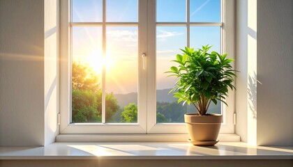 Fototapeta premium Indoor Plant on Windowsill with Morning Light and Shadow