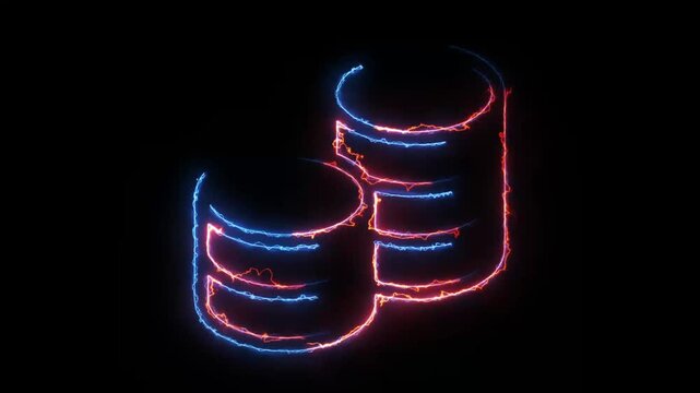 Data server icon neon animation glowing database symbol motion design