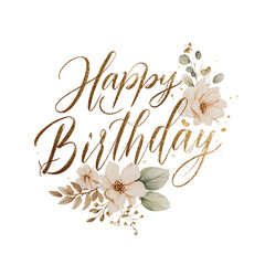 Elegant Birthday Greeting with Flowers on Transparent Background