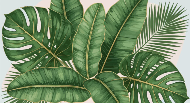 Tropical Leaves and Palm Fronds Illustration.