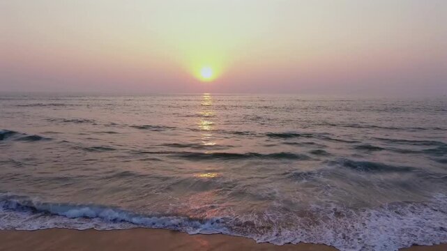 Aerial shot of Sunrise over Arabian Sea at Honnavar Karnataka in India
