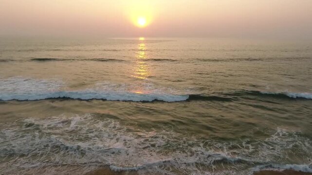 Aerial shot of Sunrise over Arabian Sea at Honnavar Karnataka in India