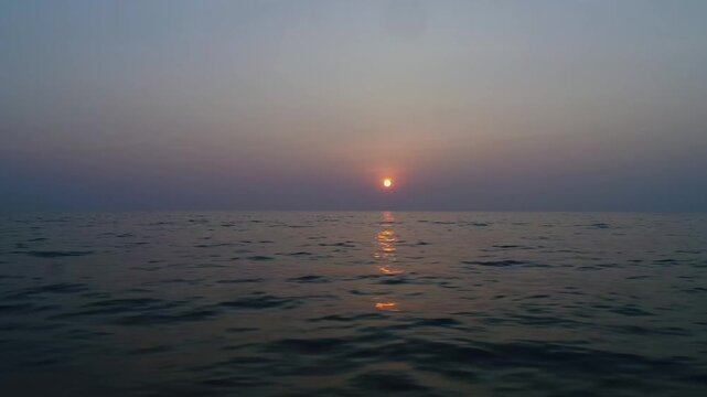 Aerial shot of Sunrise over Arabian Sea at Honnavar Karnataka in India