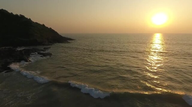 Aerial shot of Sunrise over Arabian Sea at Honnavar Karnataka in India