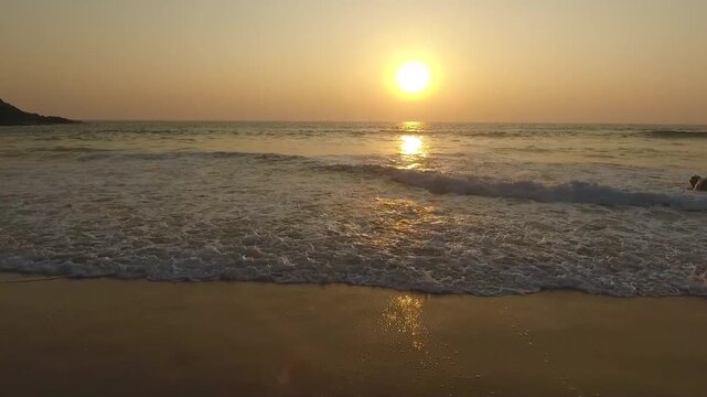 Aerial shot of Sunrise over Arabian Sea at Honnavar Karnataka in India