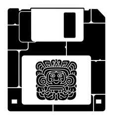 Mayan Floppy Disk - Retro Tech Icon, Stone Carving Vector