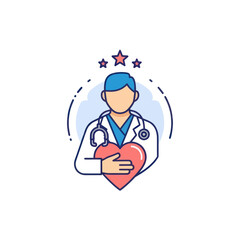 Fototapeta premium Doctor holding heart with stars representing medical quality service