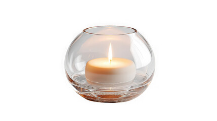 Burning Candle in Glass Holder, Warm Light, Cozy Atmosphere, Isolated on Transparent Background