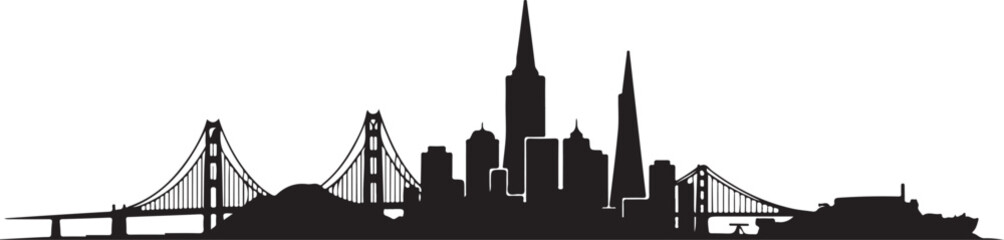 Minimalist san francisco skyline silhouette with golden gate bridge on white sky