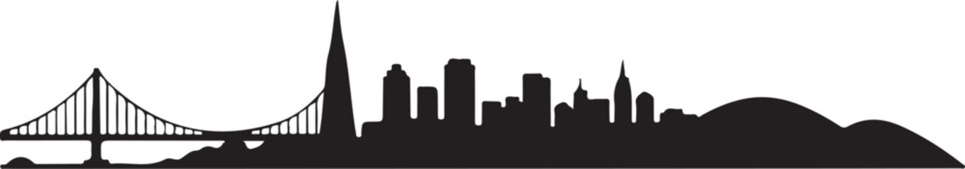 Minimalist san francisco skyline silhouette with golden gate bridge on white sky