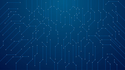 Obraz premium Futuristic Blue Technology Circuit Board Background with Glowing Connection Lines and Digital Network Nodes, High Tech Data Flow Grid for AI, Cyber Security, Cloud Computing and Innovation Concept