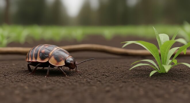 A close-up of armadillidium vulgare in a garden, exhibiting its unique segmented armor and