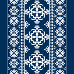 Thai Traditional Floral Pattern Border in Blue and White