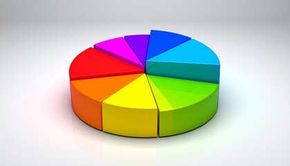 Fototapeta premium 3D pie chart with six vibrant segments in yellow, green, purple, blue, cyan, and red, symbolizing 