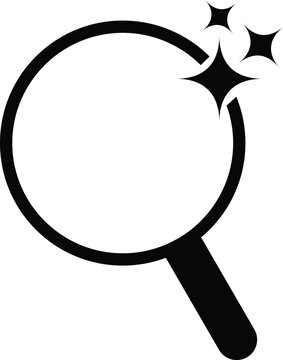 A magnifying glass with sparkles on a white background