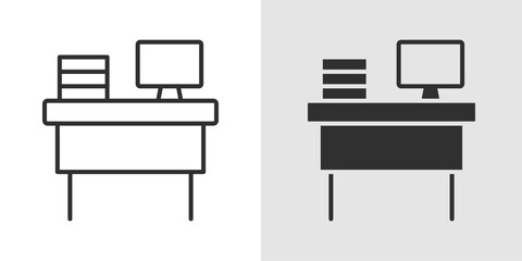 Workspace Icon representing office environment, productivity setup, and professional work area. Stroke, filled, and colored vector illustration. © Charles