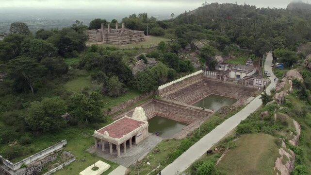 Aerial view of Melkote temple town and Kalyani in Karnataka