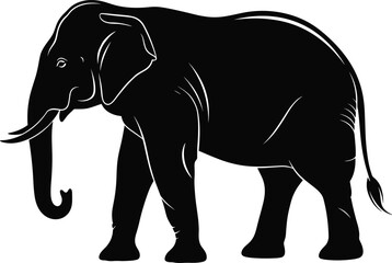 Obraz premium Elephant silhouette illustration isolated on white background, wild animal vector design, African wildlife symbol, nature conservation concept, minimal black graphic artwork