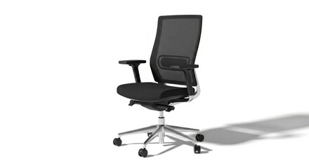 Fototapeta premium Modern office chair with mesh back and black frame on white background