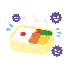 Fototapeta premium 傷んだお弁当と食中毒菌のイラスト