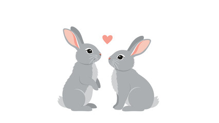 Obraz premium Pair of adorable gray rabbits face each other with a small pink heart above them in this sweet and minimalist vector illustration of love.