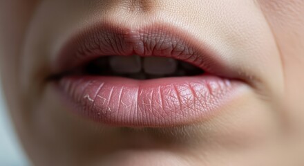 Fototapeta premium Detailed closeup captures dry lips with visible cracks, highlighting skincare needs