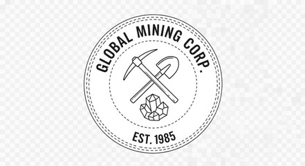 Global Mining Corp. vintage logo with pickaxe and shovel design. © Tanto