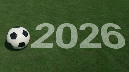 Obraz premium Soccer Ball on Field with 2026 World Cup Markings Anticipating Future Sports Event