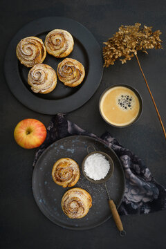 Home-baked apple tart with rose pattern