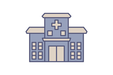 Clinic Flat Line Medical Building Clinic facility colorful icon for family practice websites and medical directories