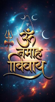 A vibrant, cosmic-themed poster with gold text and symbols