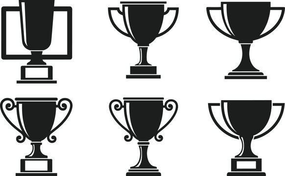 rophy Icon Set Featuring Various Designs for Achievement, Award, and Recognition for Digital Designs