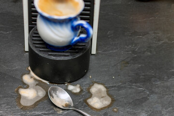 coffeemaker and spilled espresso