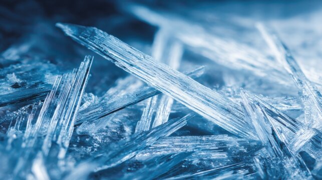 Delicate crystalline ice structures forming intricate patterns on a frozen surface
