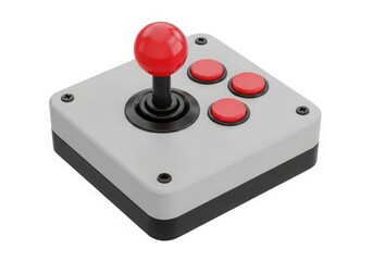 Retro arcade style joystick controller with red buttons and joystick