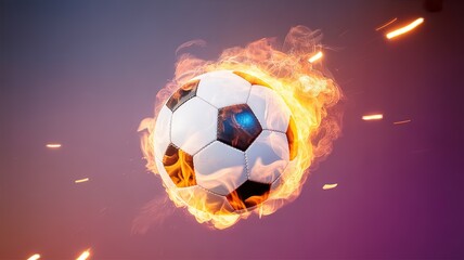 Fototapeta premium Fiery Soccer Ball in Motion for 2026 Football World Cup with Dynamic Flames and Vibrant Color Gradient
