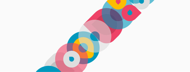 Fototapeta premium Abstract colorful circles overlap, creating dynamic visual pattern. Minimalist design with white background. Modern geometric shapes.