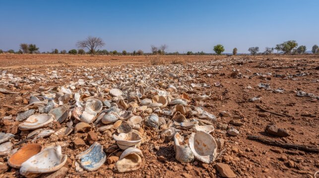 Fragmented ceramic shrapnel scattered across a scorched earth landscape
