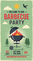 Vintage Barbecue Party Poster with Retro Grill Illustration