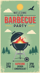 Vintage Barbecue Party Poster with Retro Grill Illustration