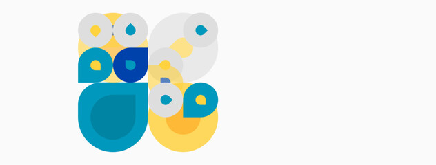 Fototapeta premium Abstract owl illustration. Blue, yellow circles form face, body. Minimalist design, simple shapes, clean aesthetic.