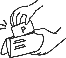 財布からポイントカードを取り出すイラスト　線画のみ