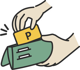 財布からポイントカードを取り出すイラスト