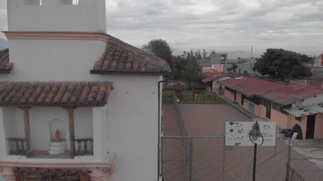 Church Chiche del Obraje the oldes church on Ecuador side view of the tower