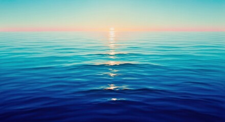 Obraz premium Serene ocean vista at sunrise with gentle waves reflecting sunlight and creating a tranquil