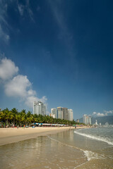view of my khe beach tourist area in danang vietnam on sunny day